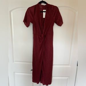 All in Favor Cabernet Dolman Plissé Midi Dress